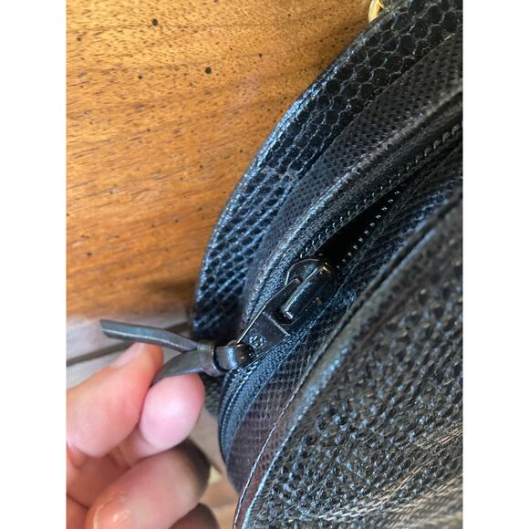 Lou-Rexx Vintage Quilted Snakeskin Round Chain Strap Handbag Black Loehmann's - Picture 6 of 14